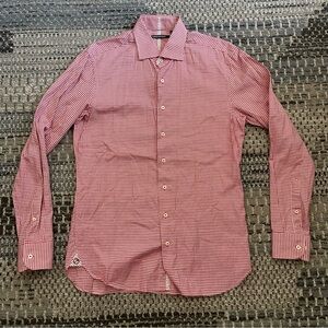 Hammer Made Slim Fit Long Sleeve Button Down Shirt, Red White Checker, Neck 16